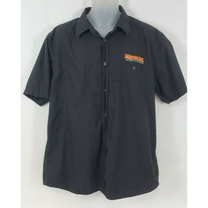 Jagermeister Mens Size XXL Short Sleeve Button Up Collared Black Orange Shirt